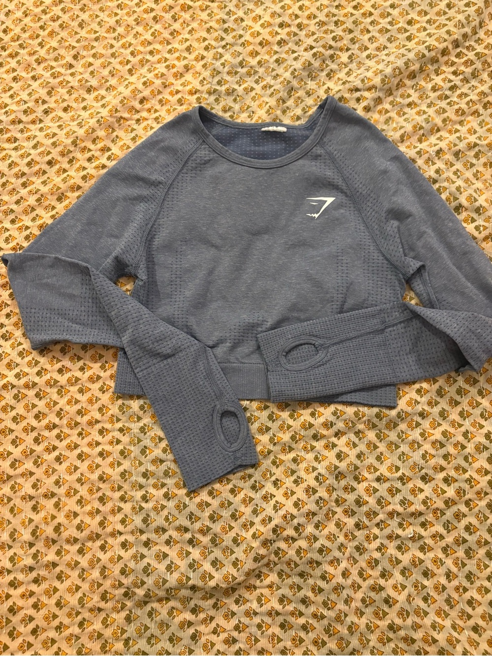 Gymshark Slate Blue Cropped Long Sleeve Top with Thumbholes